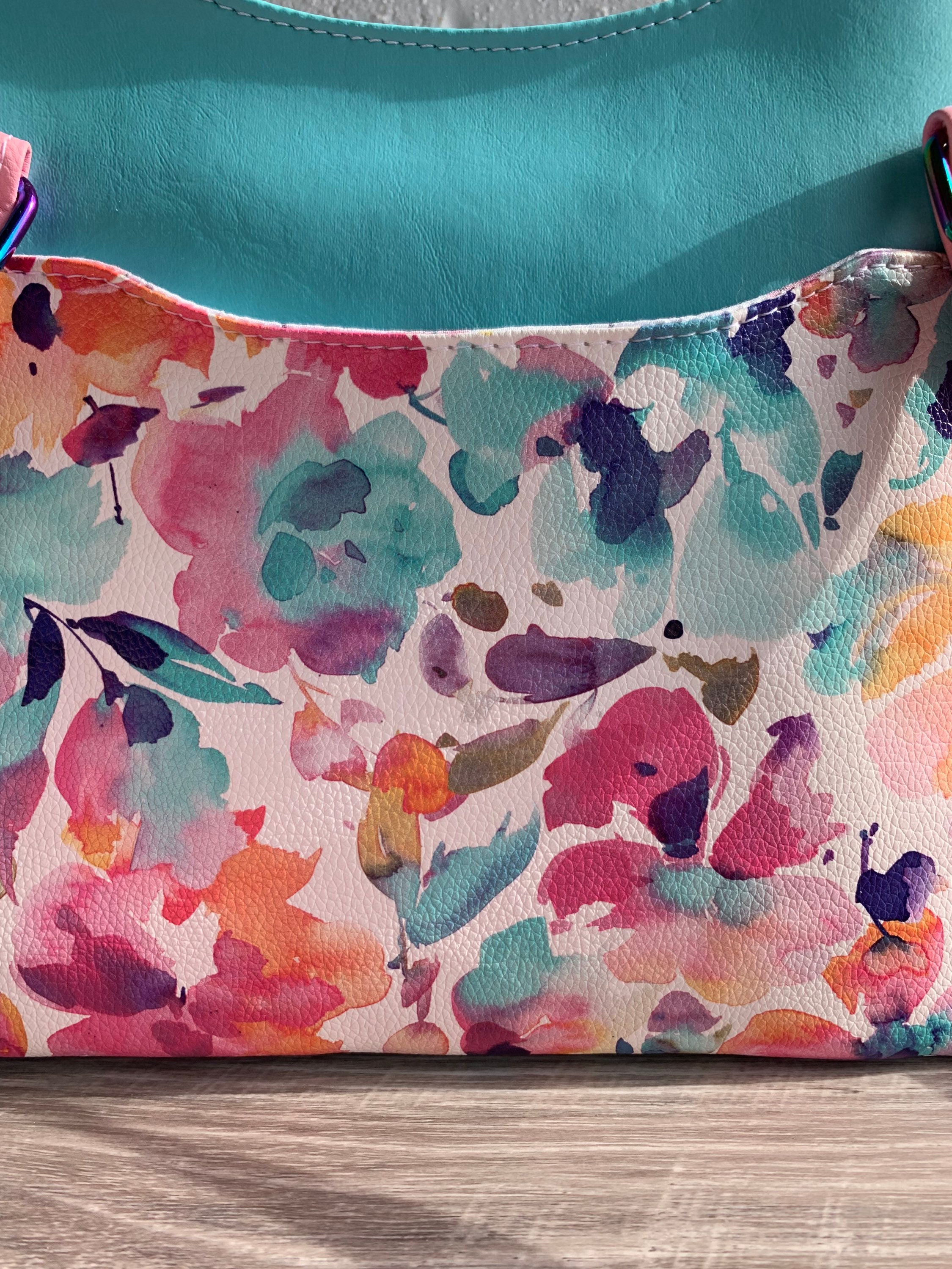 Vibrant Pink & Aqua Patterned Sling Bag Watercolor Floral Spring Aqua Pink Shoulder Bag Handbag  main image 3