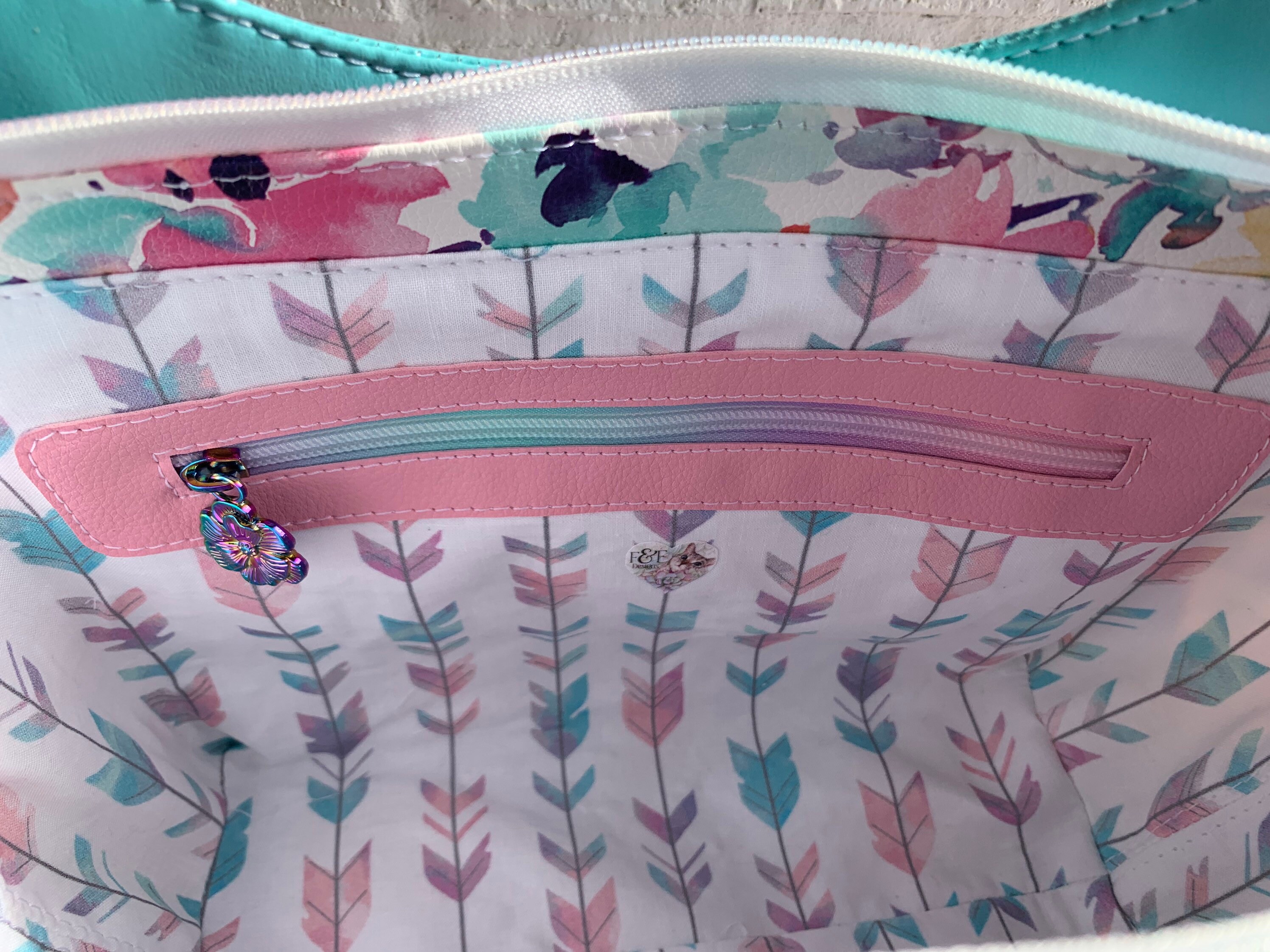 Watercolor Floral Spring Aqua Pink Shoulder Bag Handbag 