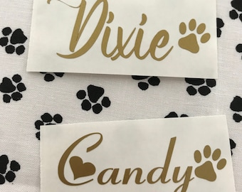 Personalized Dog Name Decal, Paw Print, Custom Pet Bowl Sticker