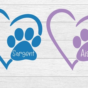 Empreinte de patte coeur nom personnalisé chien maman sticker vinyle autocollant chien sticker gobelet eau bol voiture fenêtre ordinateur portable