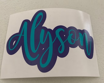 Vinylsticker met naam in twee kleuren, gepersonaliseerde naamsticker, gelaagde vinylsticker, sticker autolaptop beker