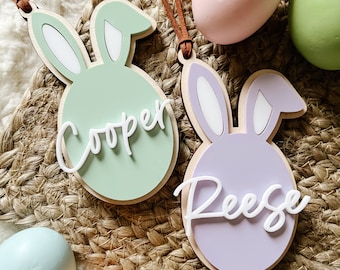 Easter Bunny Acrylic Basket Tag | Children’s Easter Basket Gift Tag | Personalized Name Label Rabbit | Children Kids Hers His Gift Basket