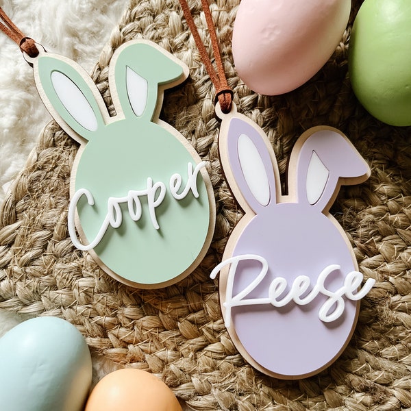 Easter Bunny Acrylic Basket Tag | Children’s Easter Basket Gift Tag | Personalized Name Label Rabbit | Children Kids Hers His Gift Basket