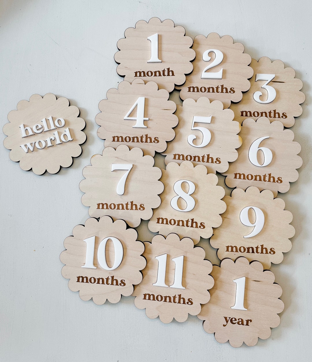 Scalloped Baby Milestones | Monthly Baby Milestone Discs | Hello World ...