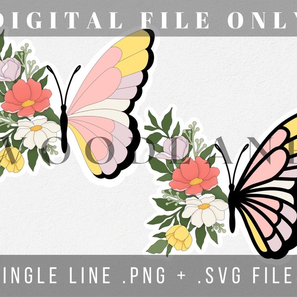 Floral Butterfly Template - Single Line Laser File - Glowforge - Scroll Saw Template