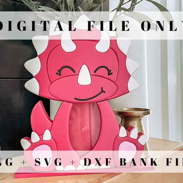 Triceratops Bank File - Dinosaur Piggy Bank File - Digital File - Single Line Laser - SVG - PNG - DXF