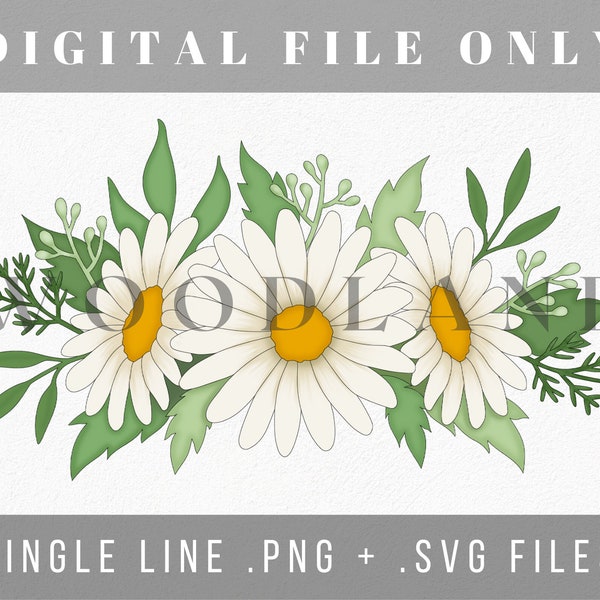 Single Line Daisy Bundle - SVG - PNG - Single Line Floral - Laser Cut - Scroll Saw Template