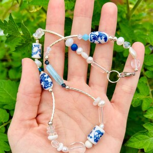 Hand Painted porcelain accent bead necklace, Mismatched Necklace, Clean Girl, Unique Gifts,  Necklaces for Women, Gift for Her, Handmade