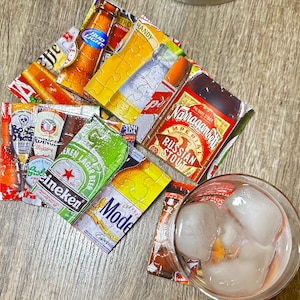 Set of 6 Beer-Themed Coasters, 3.5"x3.5", Made from Jigsaw Puzzles, Barware