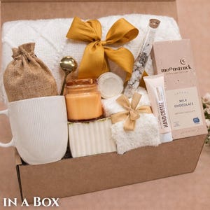 Aesthetic spa gift basket with a plush comfort throw for ultimate relaxation.