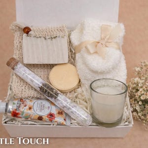 Personalized birthday gift ideas for best friend, featuring luxury bath salts and silk accessories in a beautifully packed box.