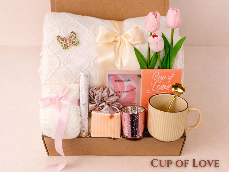 After Surgery gift box for women with cozy spa gifts, coffee mug, candle, handmade soap, fluffy socks, sweet treats and relaxing self care essentials in kraft gift box perfect hug in a box and thinking of you gift basket for her