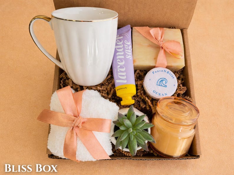 Close-up of the soothing spa essentials and a personalized printed message card.