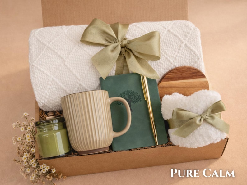 After surgery recovery care package for women with a neutral aesthetic healing gift box.