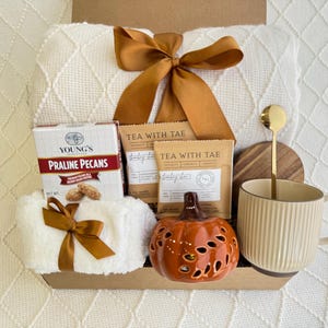 Fall Care Package Hygge Gift Box for Women with Blanket and Sock, Autumn Gifts