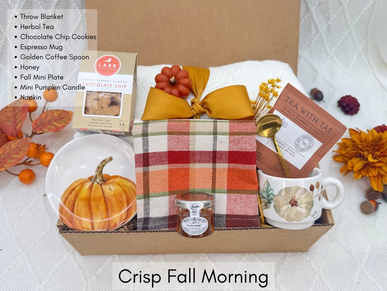 Birthday Gift Box for Her, Autumn Gifts, Fall Gift Basket with Blanket Crisp Fall Morning