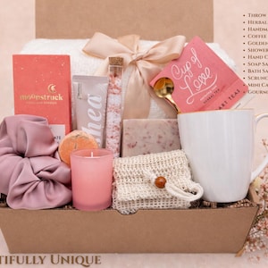 Personalized Gift Set "Beautifully Unique" with handcrafted skincare, a luxury candle, and custom gift packaging for women.