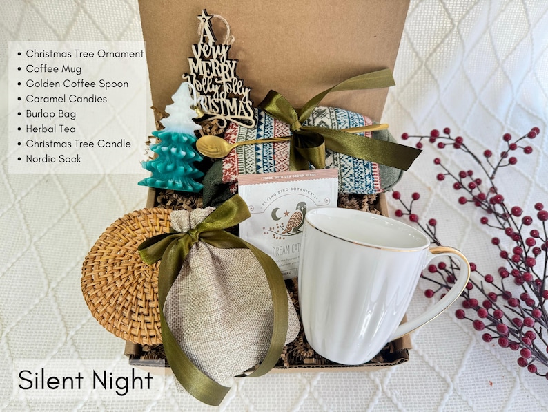 Branded corporate holiday gift box with logo card and winter spa essentials