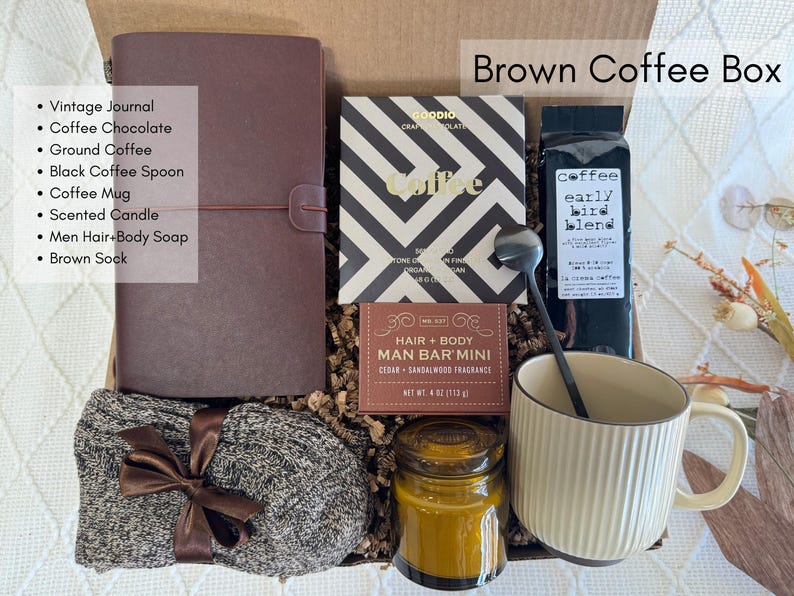 Retirement Gift Box for Women, Men, Coworker, Thank You Gifts for Mentor Brown Coffee Box