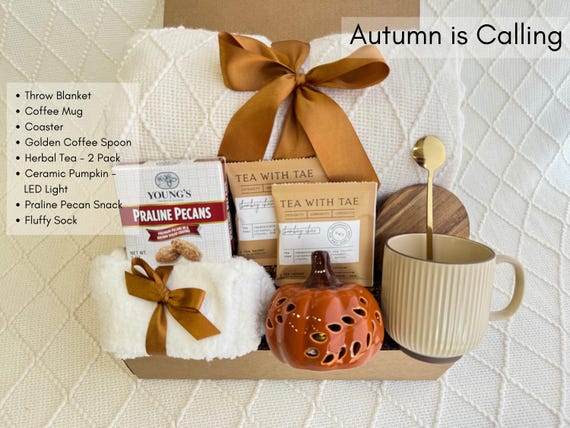 Birthday Gift Box for Her, Autumn Gifts, Fall Gift Basket with Blanket