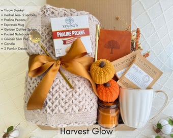 Fall Gift Box with Blanket, Thanksgiving Gift Basket, Thank You Gifts
