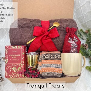 Christmas scented candle with pine and cinnamon, part of cozy holiday gift set