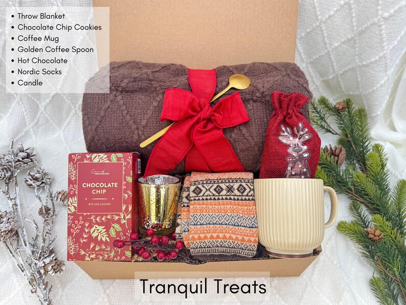 Christmas scented candle with pine and cinnamon, part of cozy holiday gift set