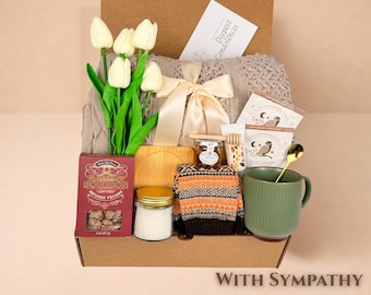 Sympathy Gift Box, Grief Care Package with Blanket, Thinking of you Gift Basket