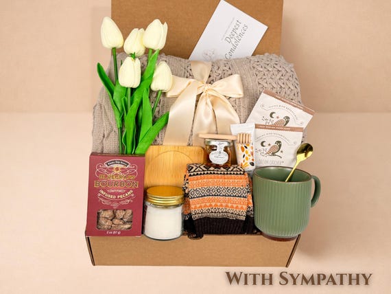 Sympathy Gift Box, Grief Care Package with Blanket, Thinking of you Gift Basket