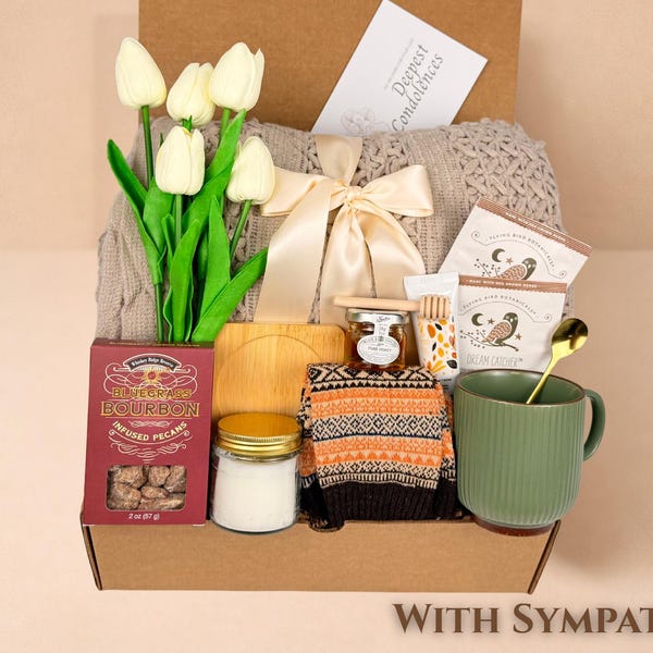 Sympathy Gift Box, Grief Care Package with Blanket, Thinking of you Gift Basket