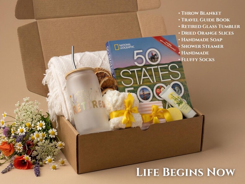 Retirement Gift Box for Women, Men, Coworker, Thank You Gifts for Mentor Life Begins Now