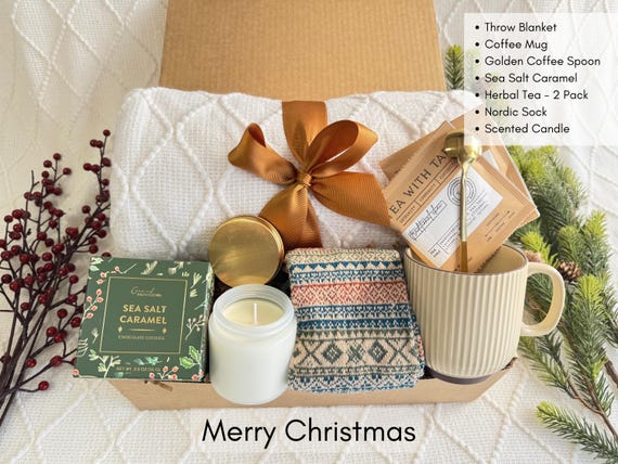 Christmas Cozy Gift Box with Blanket, Holiday Self Care Box, New Year Gifts