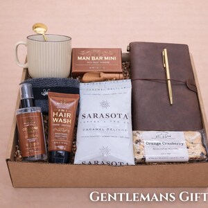 Retirement gift box for men featuring a luxury self care executive gift set.