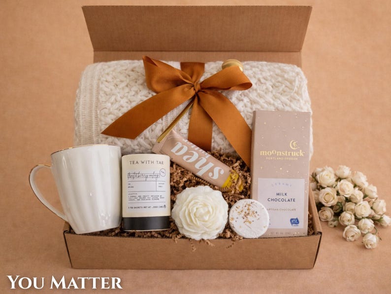 Get well soon box for women with a luxury white and cream comfort gift set.