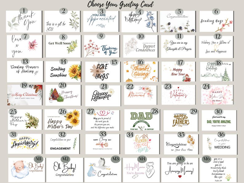 election of heartfelt message cards like "Sending a Hug" and "Thinking of You" to personalize your care package.