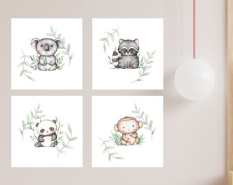 Aquarel kinderkamerafdrukken: panda, koala (digitale download)
