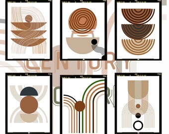 Moderne geometrische muurkunstprints uit het midden van de eeuw: set van 6 (digitale download)