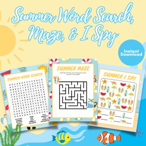 Summer and Camping Games. Bingo, Mazes, Word Search and More. K - 2nd grade.  Summer games. Summer activities for kids.  Downloadable games