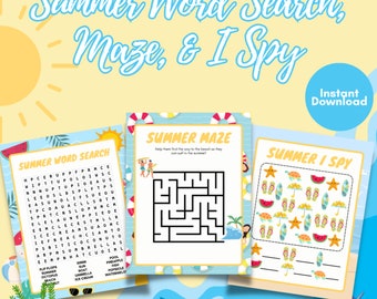 Zomerspelenbundel: bingo, doolhoven, woordzoeker (digitale download)