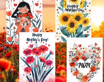 Bundel bloemen Moederdagkaart: 5 x 7 afdrukbare kaarten (pdf)