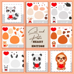 Valentine&#39;s Animals Cut and Paste Activity: Kids Craft (Digital Download)
