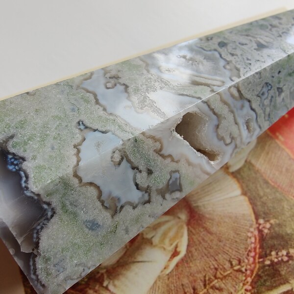 DAMAGED TIP Large Moss Agate Tower - Unique Pale Color - 6.75 Inches Tall