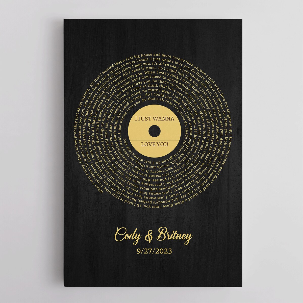 Custom Vinyl Record Canvas Print, Framed Song Lyrics Print, Our First Dance Lyrics, Personalised Wedding Anniversary Gift For Parents