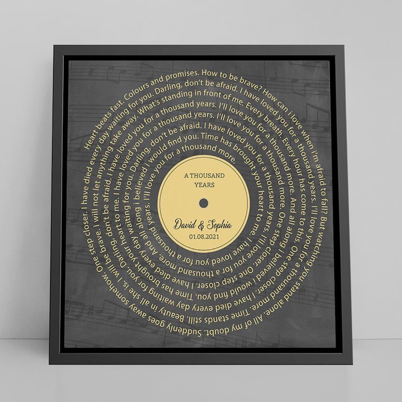 Custom Song Lyrics Wall Art. Metallic Vinyl Song Lyrics Print for the