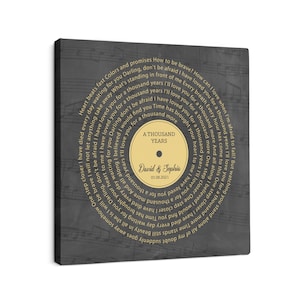 Impression sur toile de disque vinyle personnalisée, impression de paroles de chanson encadrée, paroles de nos premières danses, cadeau d'anniversaire de mariage personnalisé pour les parents # S17