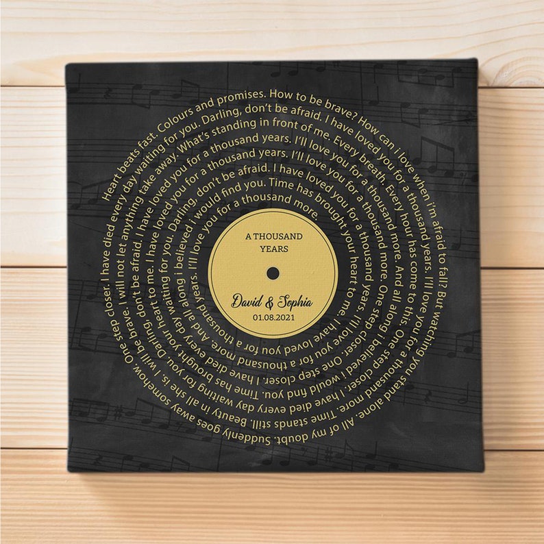 Custom Song Lyrics Wall Art. Metallic Vinyl Song Lyrics Print for the