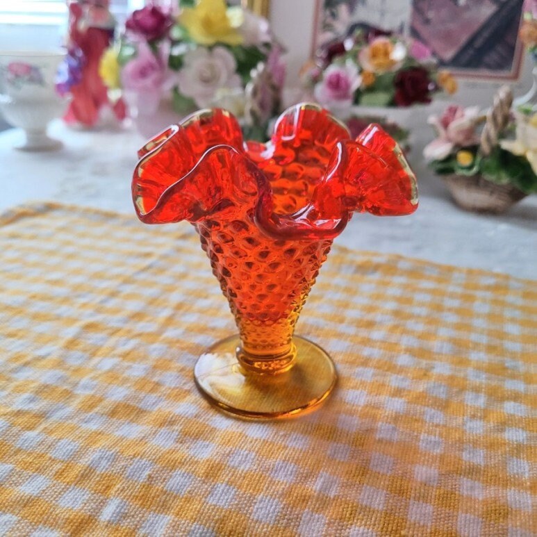 Vintage Fenton Orange Yellow Glass Vase Etsy