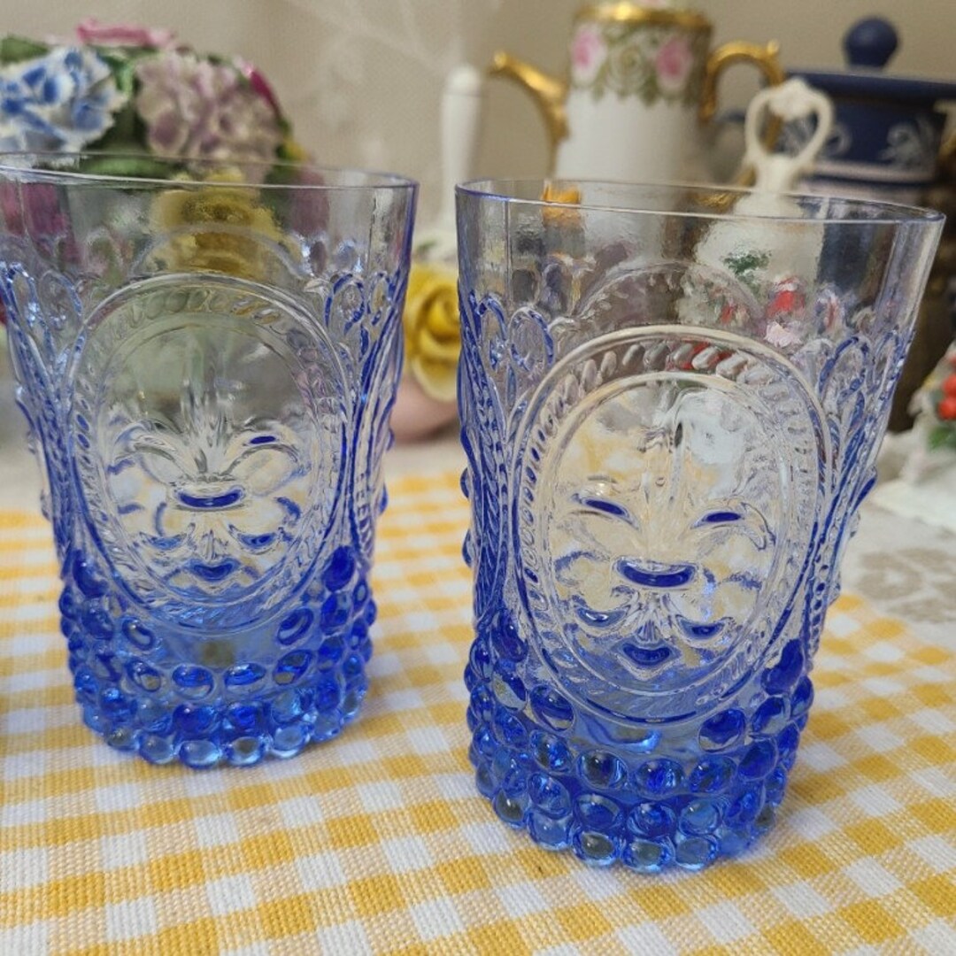Vintage Blue Glass Tumbler Drinking Glass Blue Water Glasses Etsy