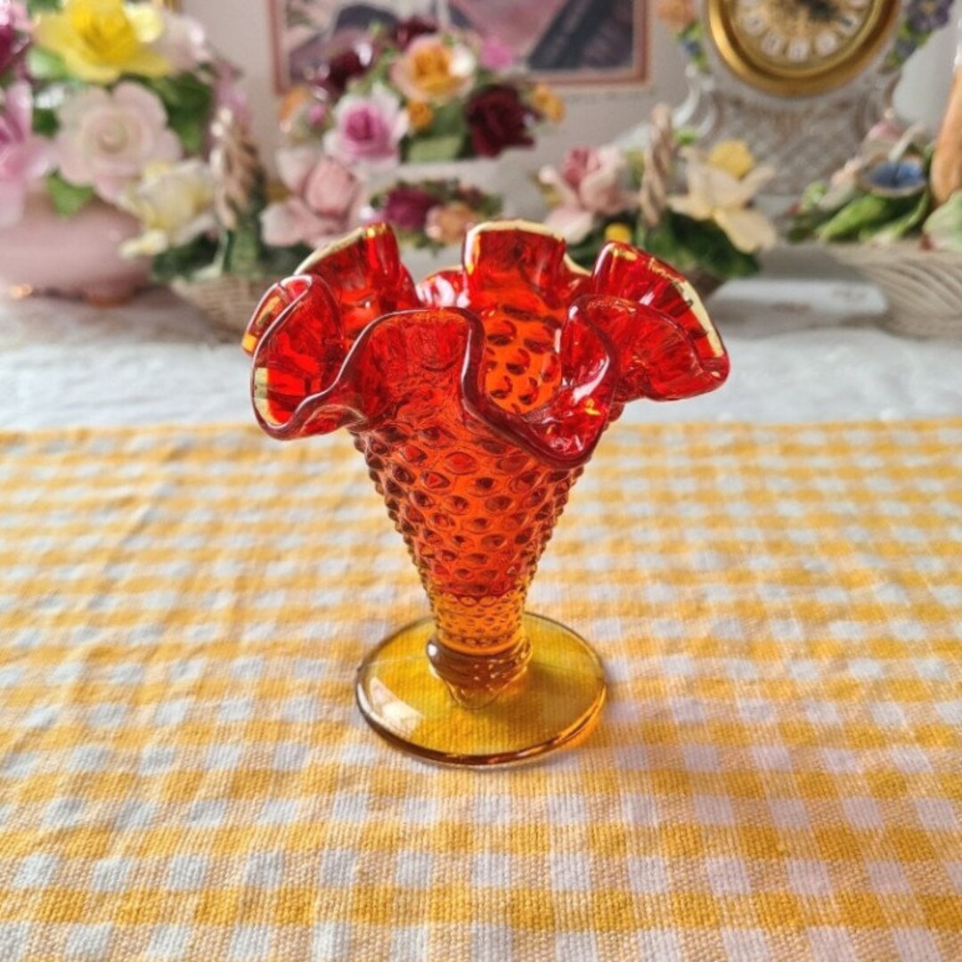 Vintage Fenton Orange Yellow Glass Vase Etsy