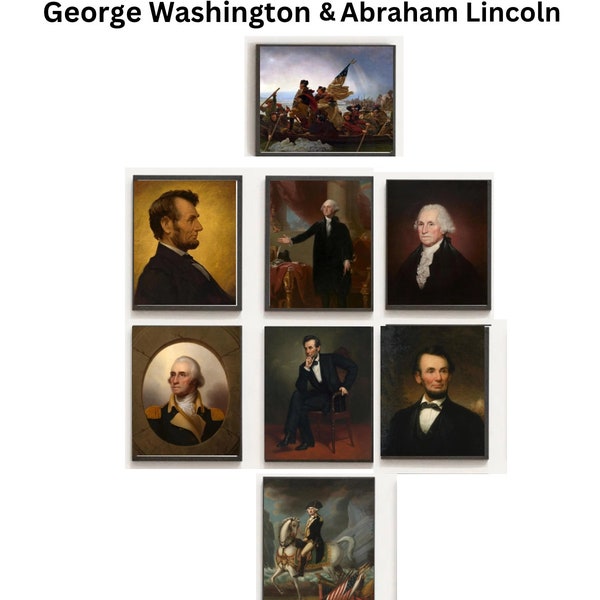 18 Famous Vintage Prints of George Washington’s  & Abraham Lincoln’s Portraits, American History, President’s Day, February 22, 2022,